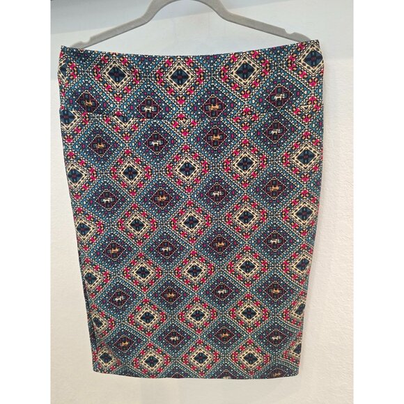 LuLaRoe Pencil Skirt XL Blue Geometric Stretch Soft Knit Womens Apparel - Picture 3 of 3